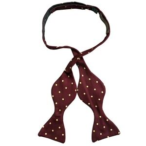 Paul Stuart 100% Silk Bow Tie Mens Burgundy Red Gold Polka Dots USA 2.75"